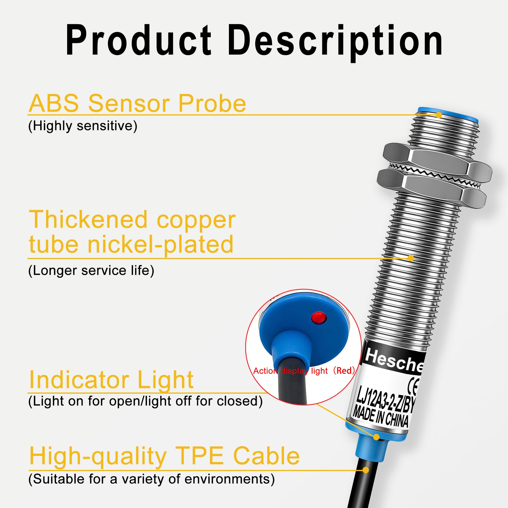 Heschen Inductive Proximity Sensor Switch LJ12A3-2-Z/BY Detector 2 mm