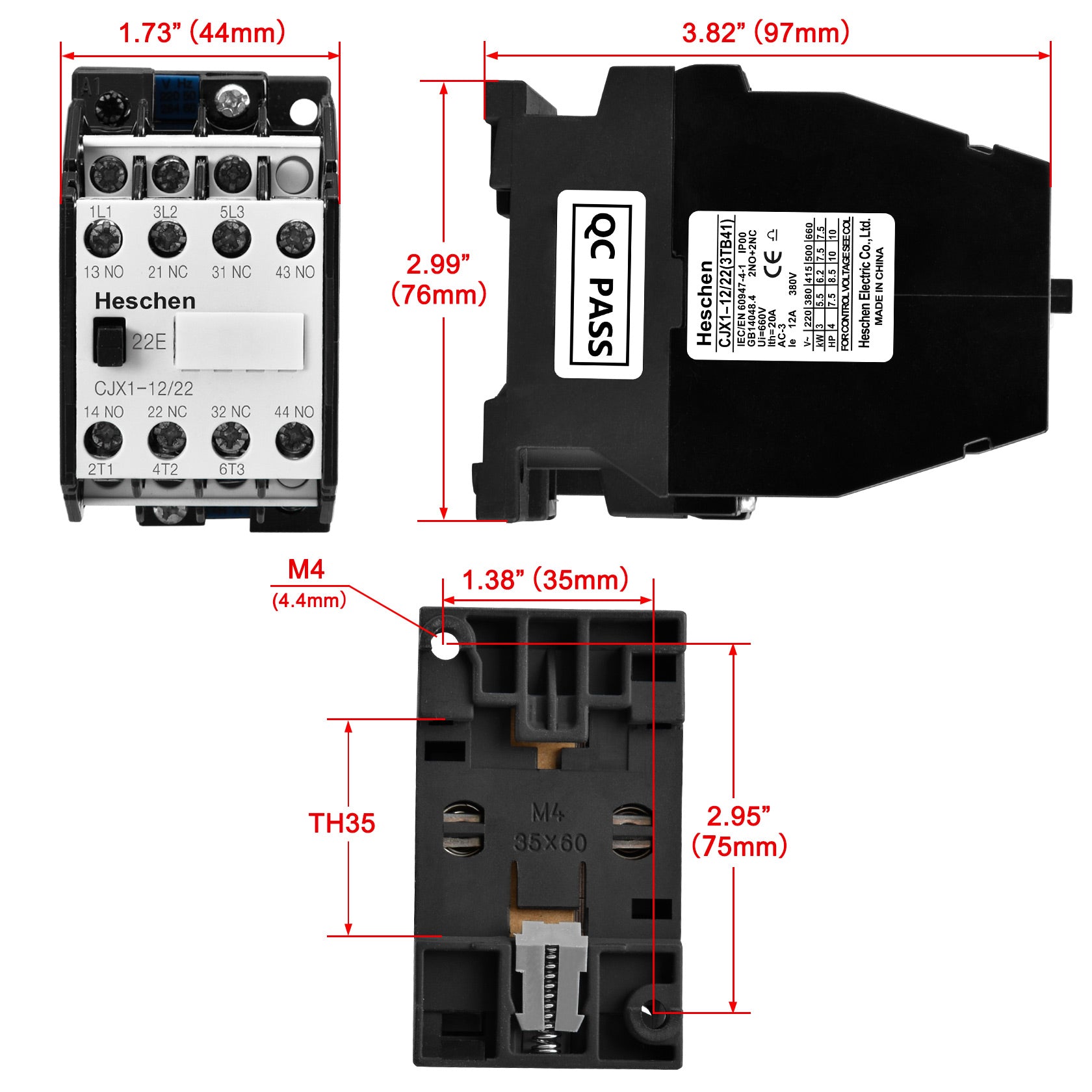 AC Contactor CJX1-12/22 220V 50/60Hz Coil 3P 3 Pole 2NO+2NC
