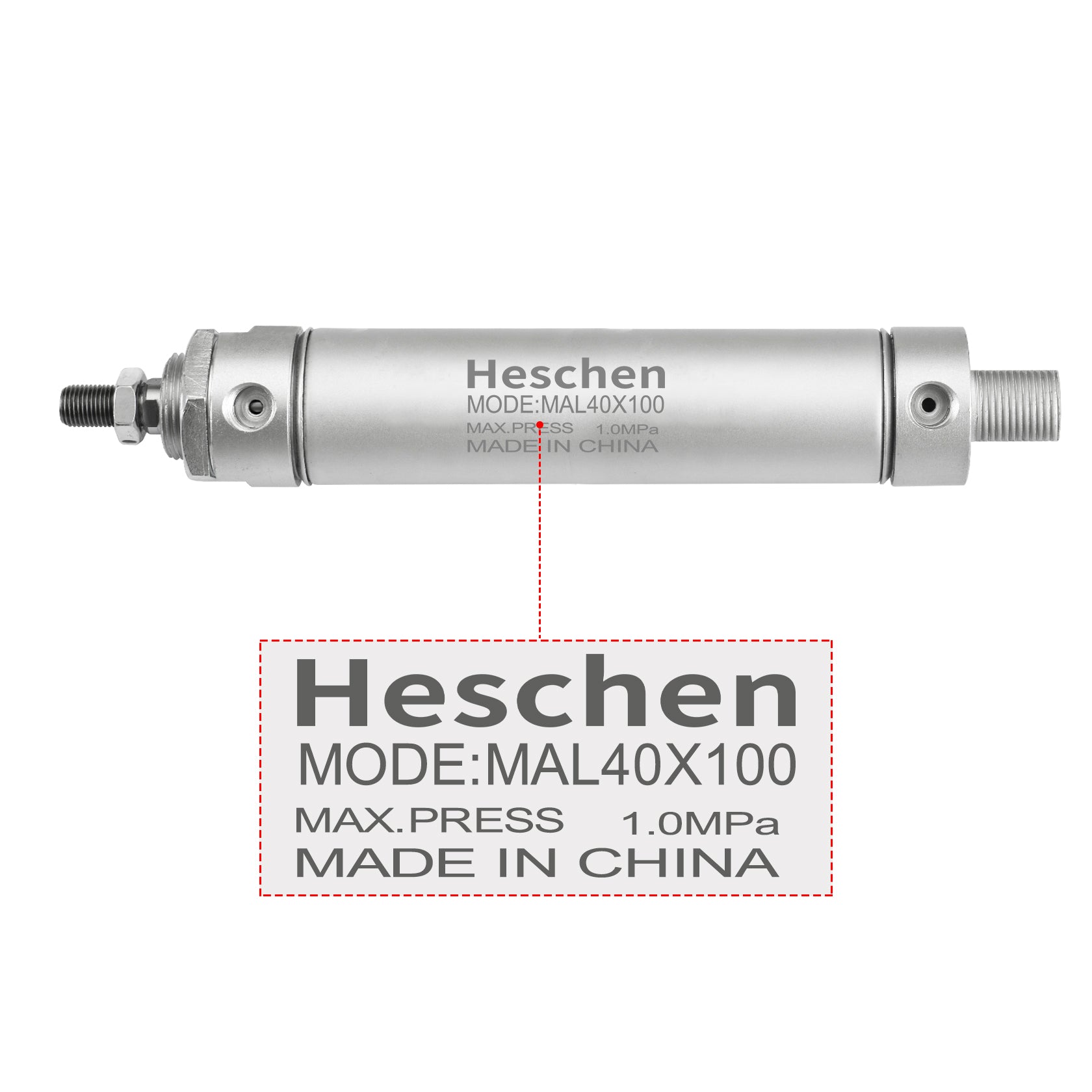 Heschen Pneumatic slim Air Cylinder MAL 40 Series G1/8" port 40mm Bore Double Action