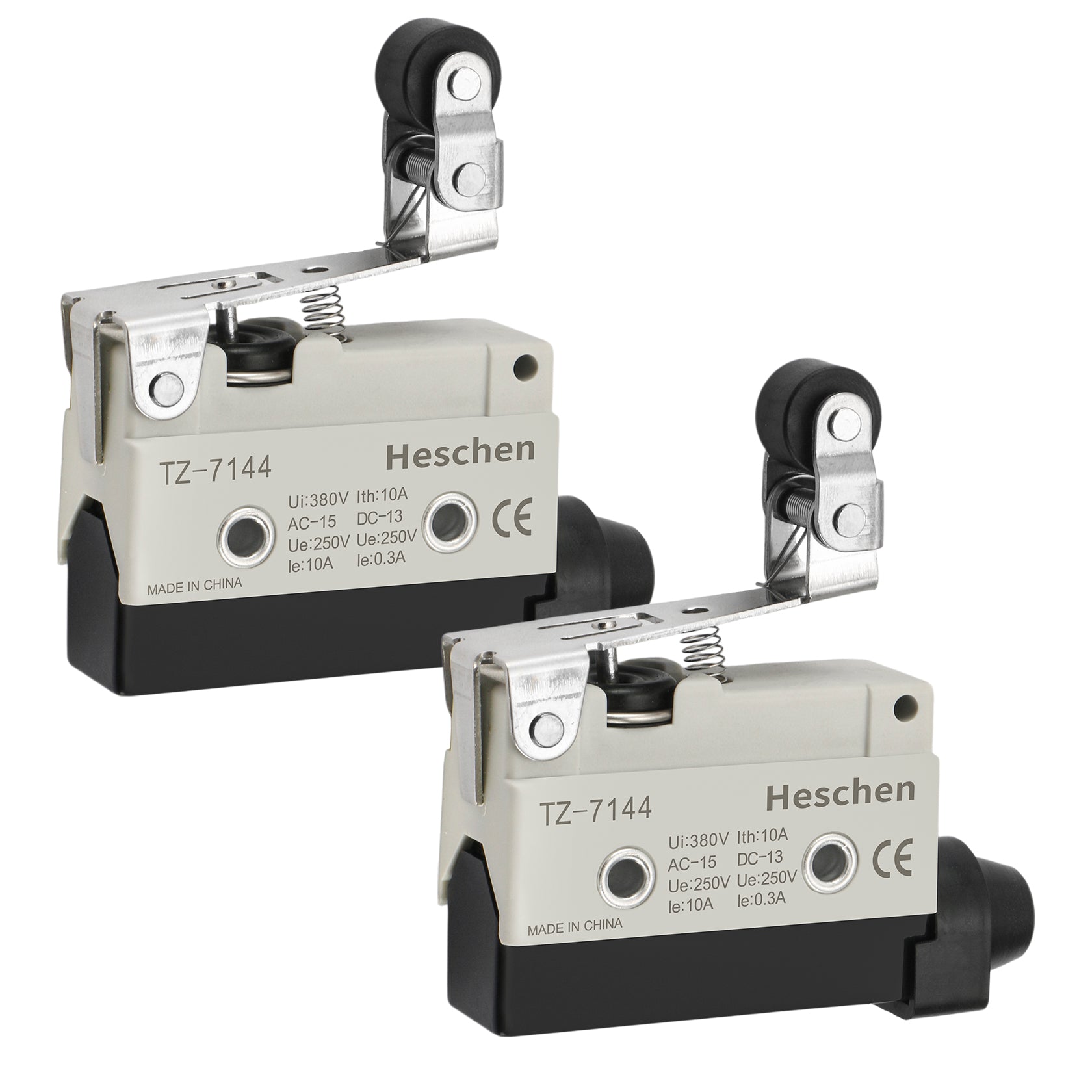 Heschen Horizontal limit switch TZ-7144 single pole snap action roller lever actuator AC 380V 10A for CNN mill Pack of 2