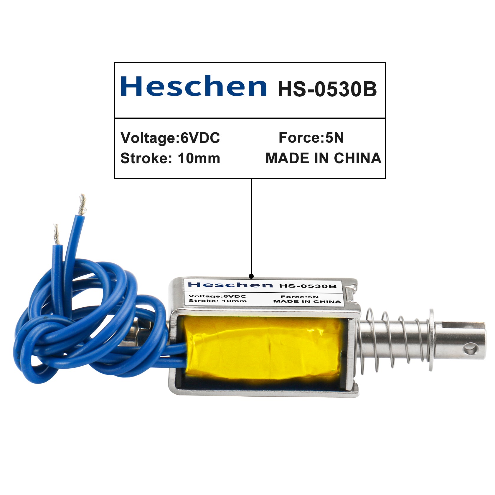 Open Frame Solenoid Electromagnet HS-0530B 5/6/12/24VDC 1.35A/3.4A/1.7A/810mA 5N 10mm Stroke Push Pull Type