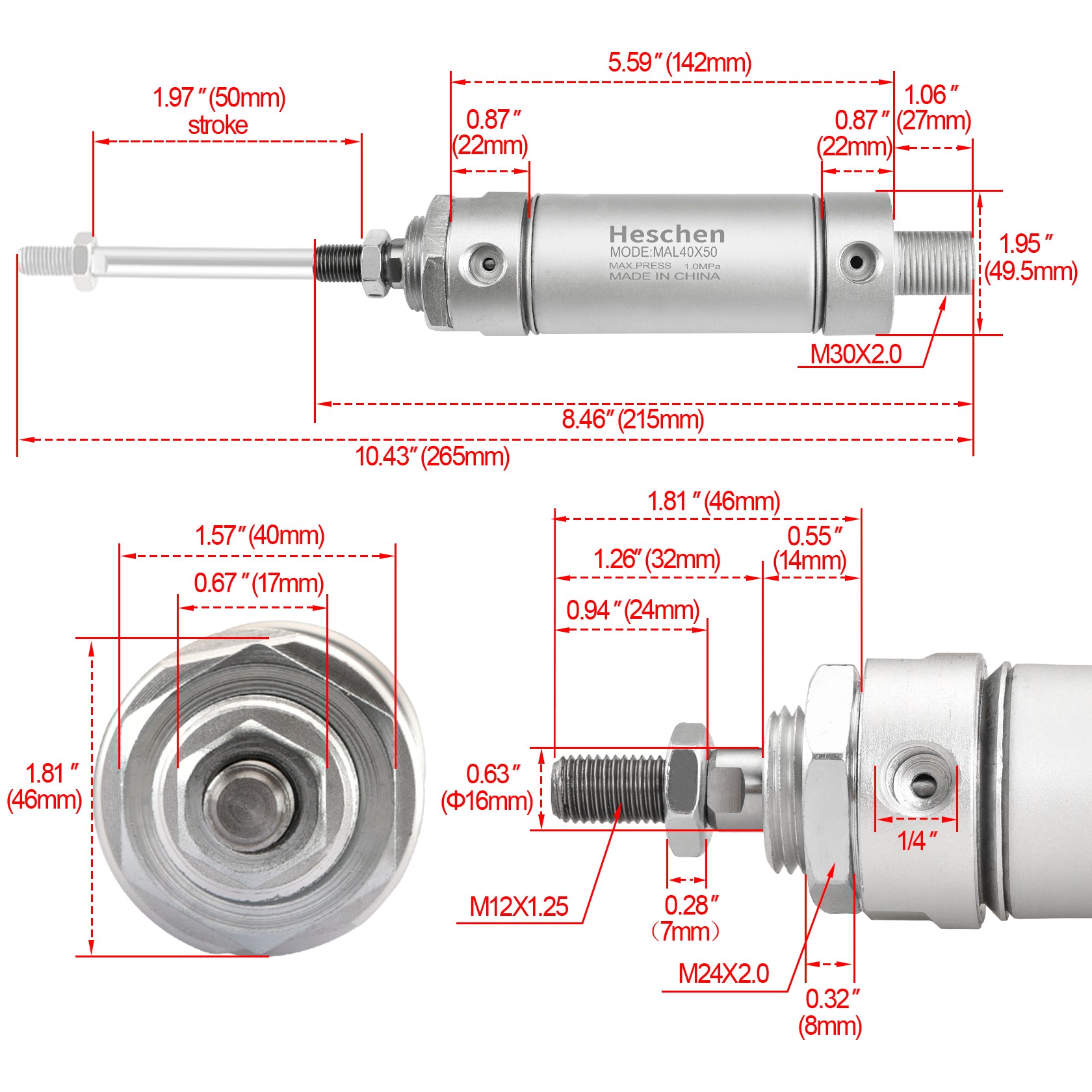 Heschen Pneumatische Compacte Aluminium Luchtcilinder Heschen Pneumatische Compacte Aluminium Luchtcilinder