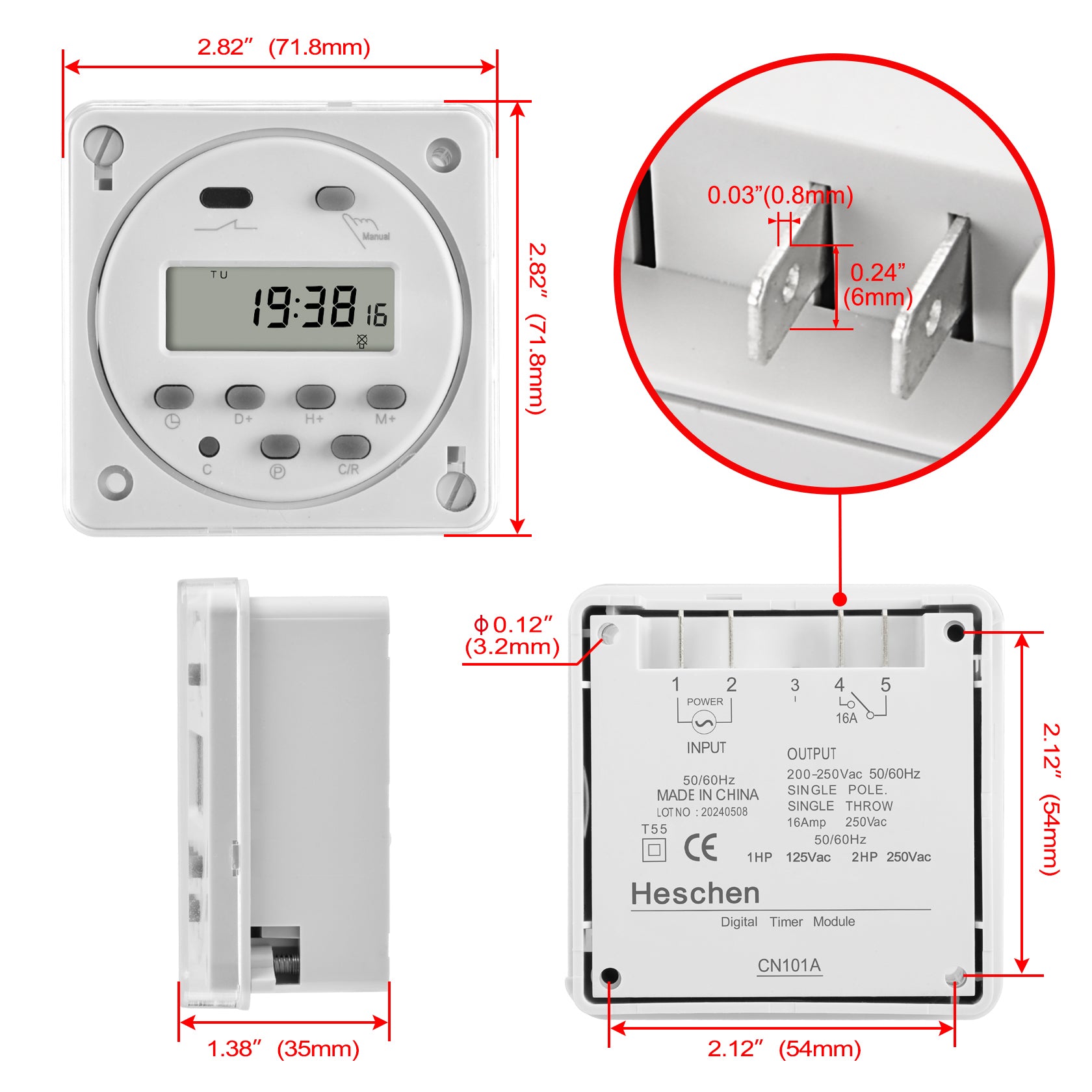 Digital LCD Power Weekly Programmable Timer Relay Switch CN101A AC 110V 16 Amp SPST with Waterproof Cover
