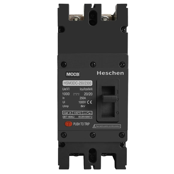 Heschen DC Molded Case Circuit Breaker MCCB, HSM3DC-250, 2 Poles, DC1000V 125A/140A/160A/180A/200A/225A/250A, Photovoltaic Circuit Breaker, for Solar PV System Solar Panels Grid System