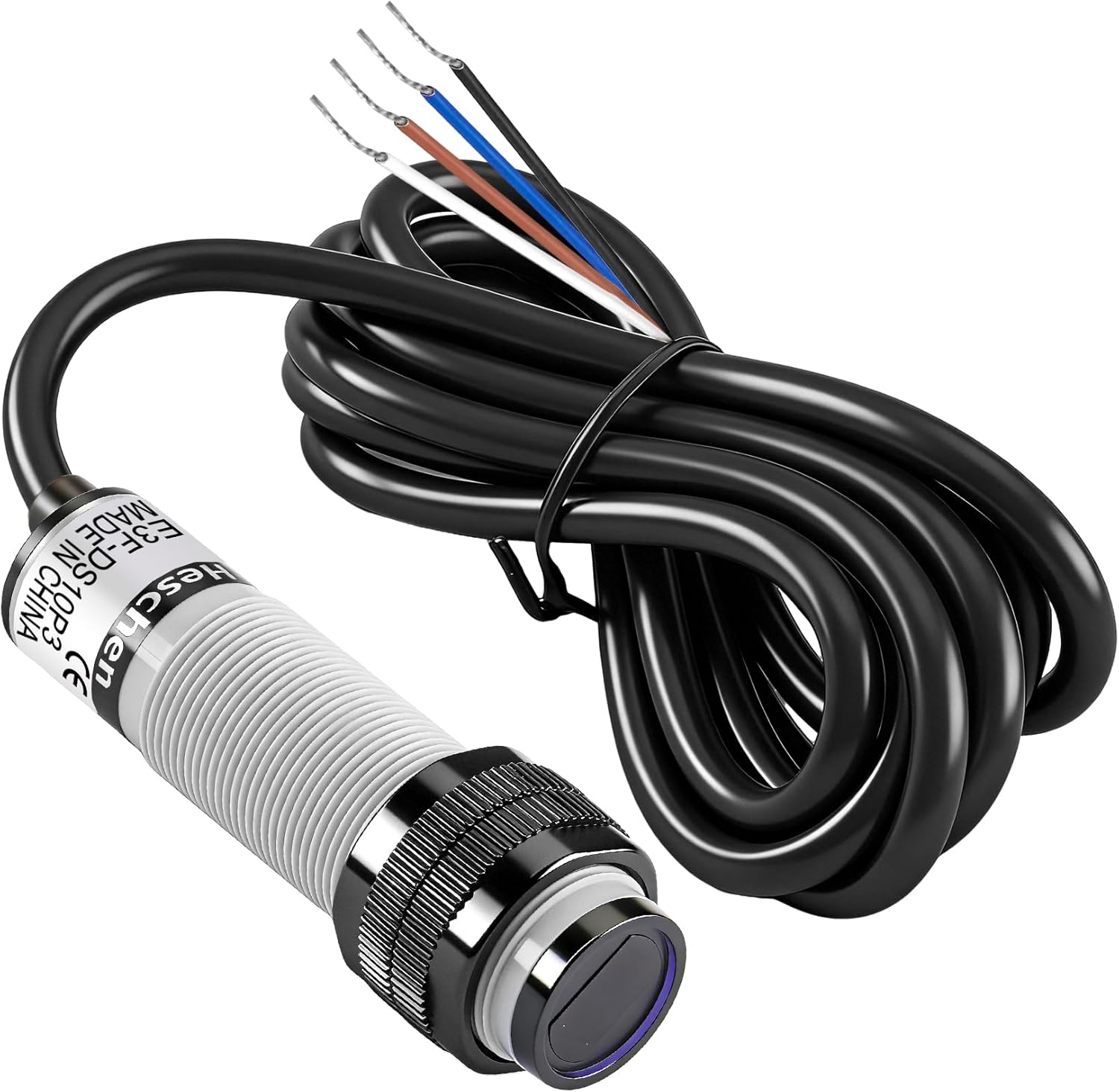 Heschen M18 Photoelectric Sensor Diffuse Reflection Sensor Switch E3F-DS10P3 PNP NO+NC DC10-30V 200mA Sensing Distance 10cm 4 Wires