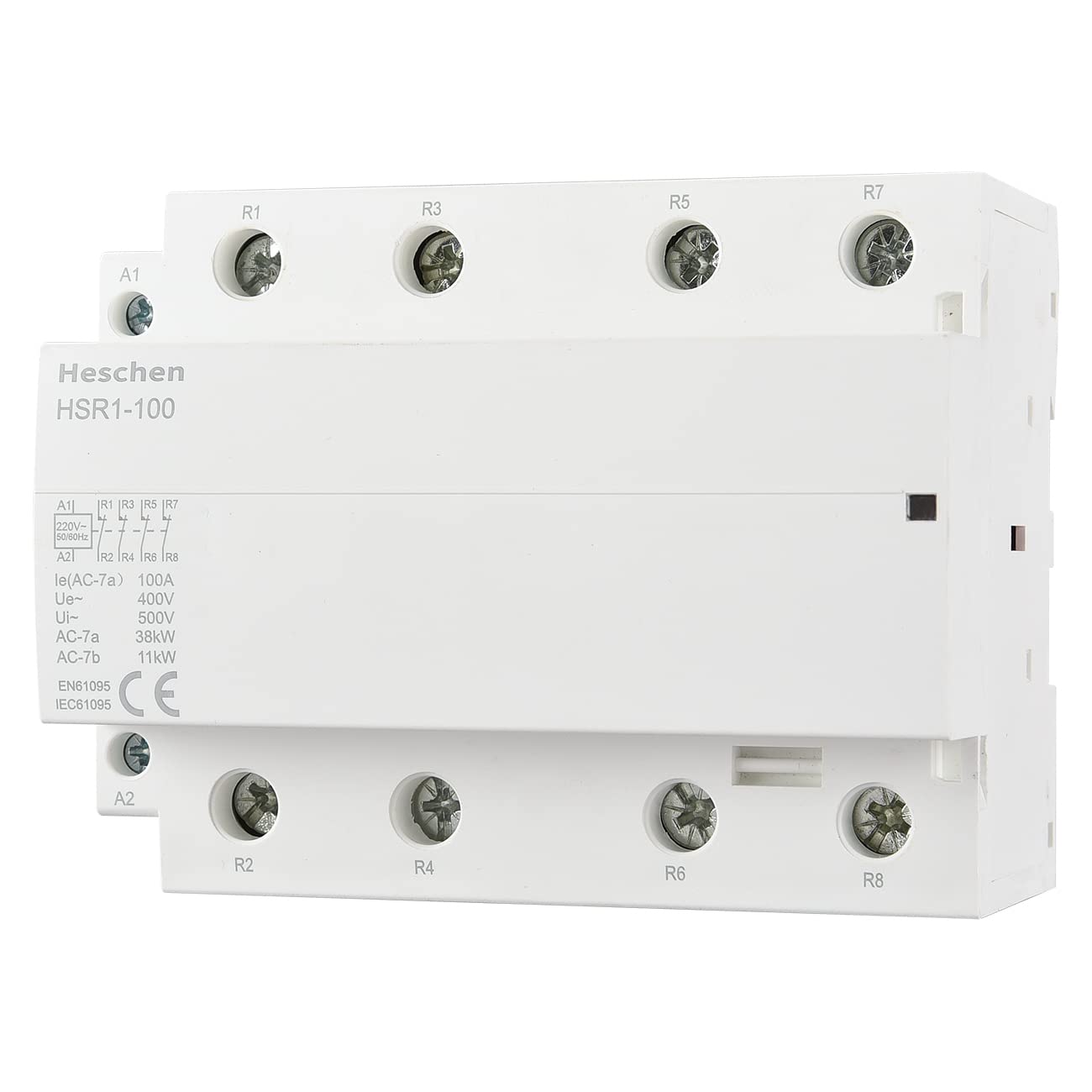 Heschen Household AC Contactor, HSR1-100, Ie 100A, 4 Pole, 4 Normally Closed, AC 220V Coil Voltage, 35mm DIN Rail Mount