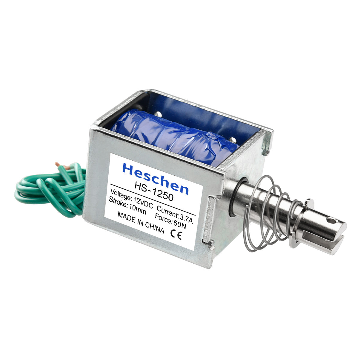 Heschen Solenoid Electromagnet Customized HS-1250 DC 12V 3.7A 60N 10mm stroke push pull type open frame door lock