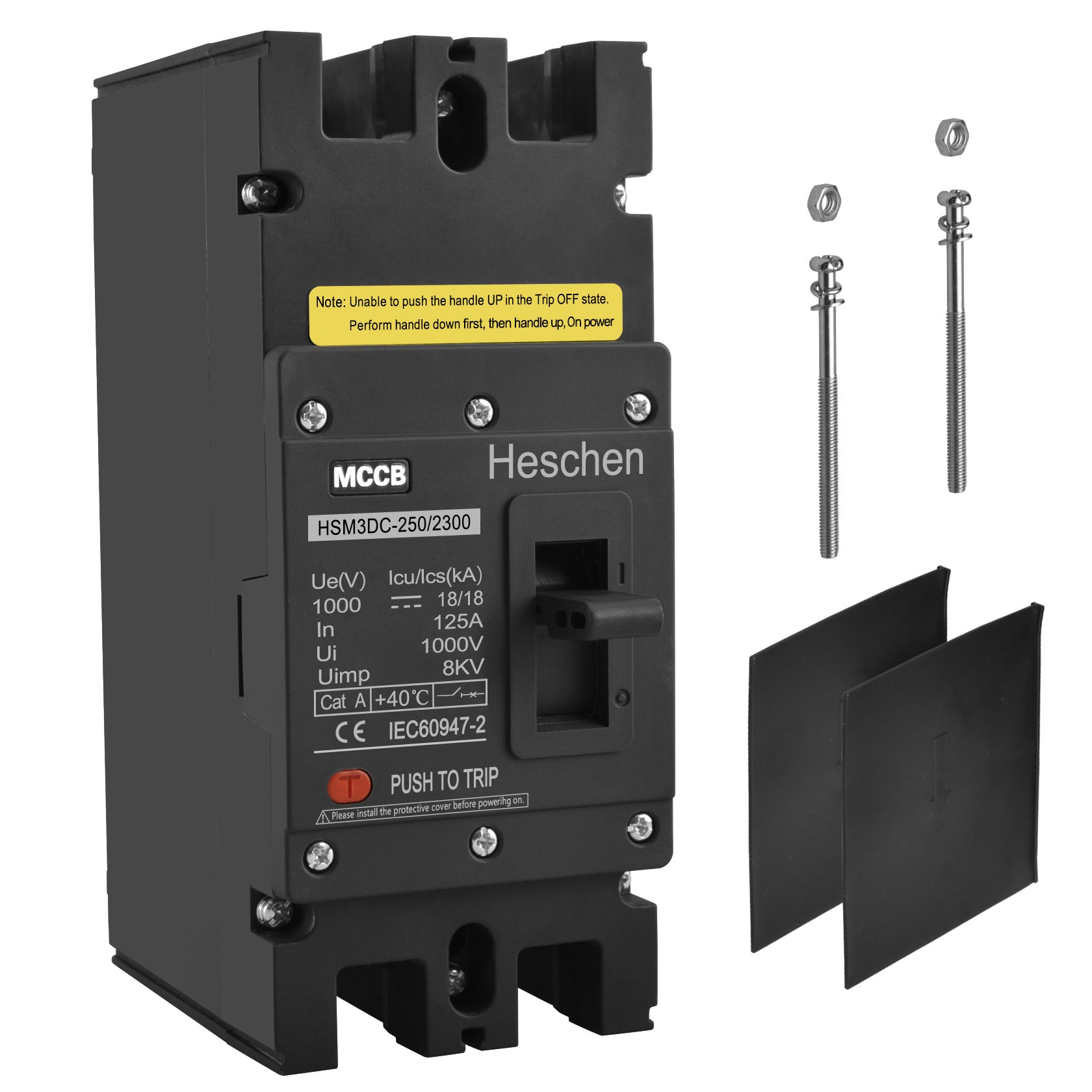 Heschen DC Molded Case Circuit Breaker MCCB, HSM3DC-250, 2 Poles, DC1000V 125A/140A/160A/180A/200A/225A/250A, Photovoltaic Circuit Breaker, for Solar PV System Solar Panels Grid System