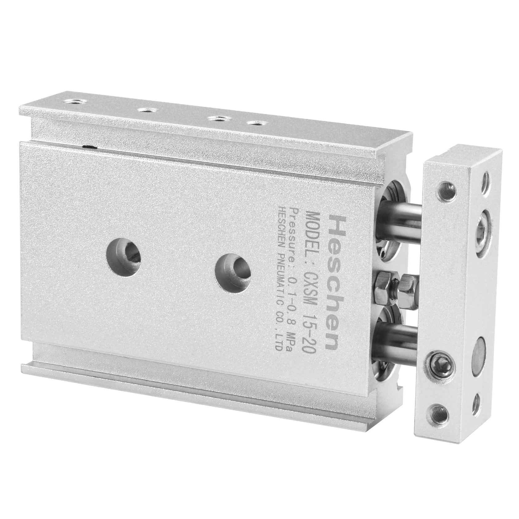 Heschen Compact Aluminum Air Cylinder CXSM 15-20 Guide Rod Plate Double Rod Guided Pneumatic Slide Bearing Cushioned