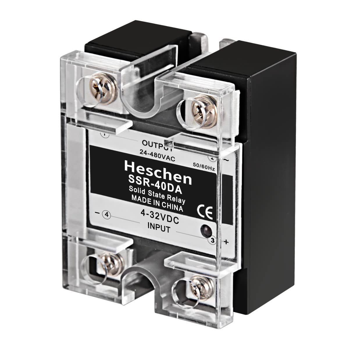 Heschen Single Phase AC/DC Solid State Relay SSR-40DA 3-32 VDC/480VAC 40A 50-60Hz