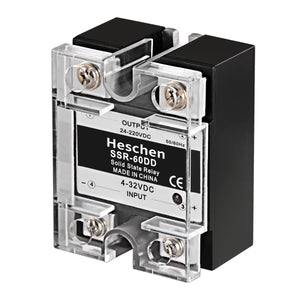 Heschen Single Phase DC Solid State Relay SSR-60DD 3-32 VDC/24-220VDC 60A