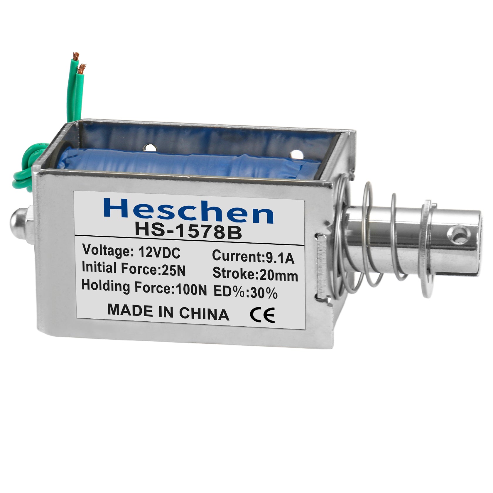 Heschen Solenoid Electromagnet HS-1578B DC 12V/24V 20mm stroke 100N push pull type open frame door lock