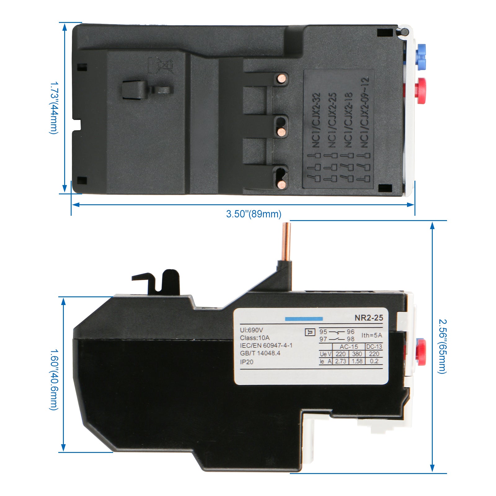 Heschen Thermal Overload Relay NR2-25 (JR28-25) AC 7A - 10A 1 NO 1 NC Electric Protection Switch