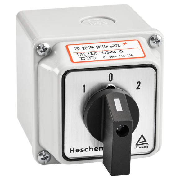 Heschen Universal Latching Rotary Cam Selector Changeover Switch, LW28-20/D404.4D, 660V 20A, ON-OFF-ON 3 Positions 16 Terminals, With Box,For Switching And Breaking Circuits, CE