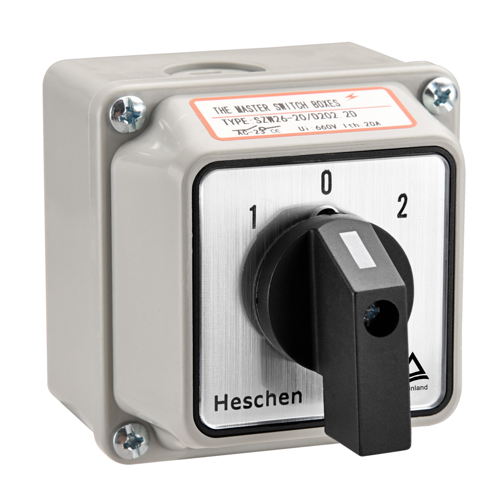 Heschen Universal Rotary Cam Selector Changeover Switch, SZW26-20/D202.2D, 660V 20A, ON-Off-ON, 3 Position 2 Phase 8 Terminals, with Master Switch Exterior Box,TUV