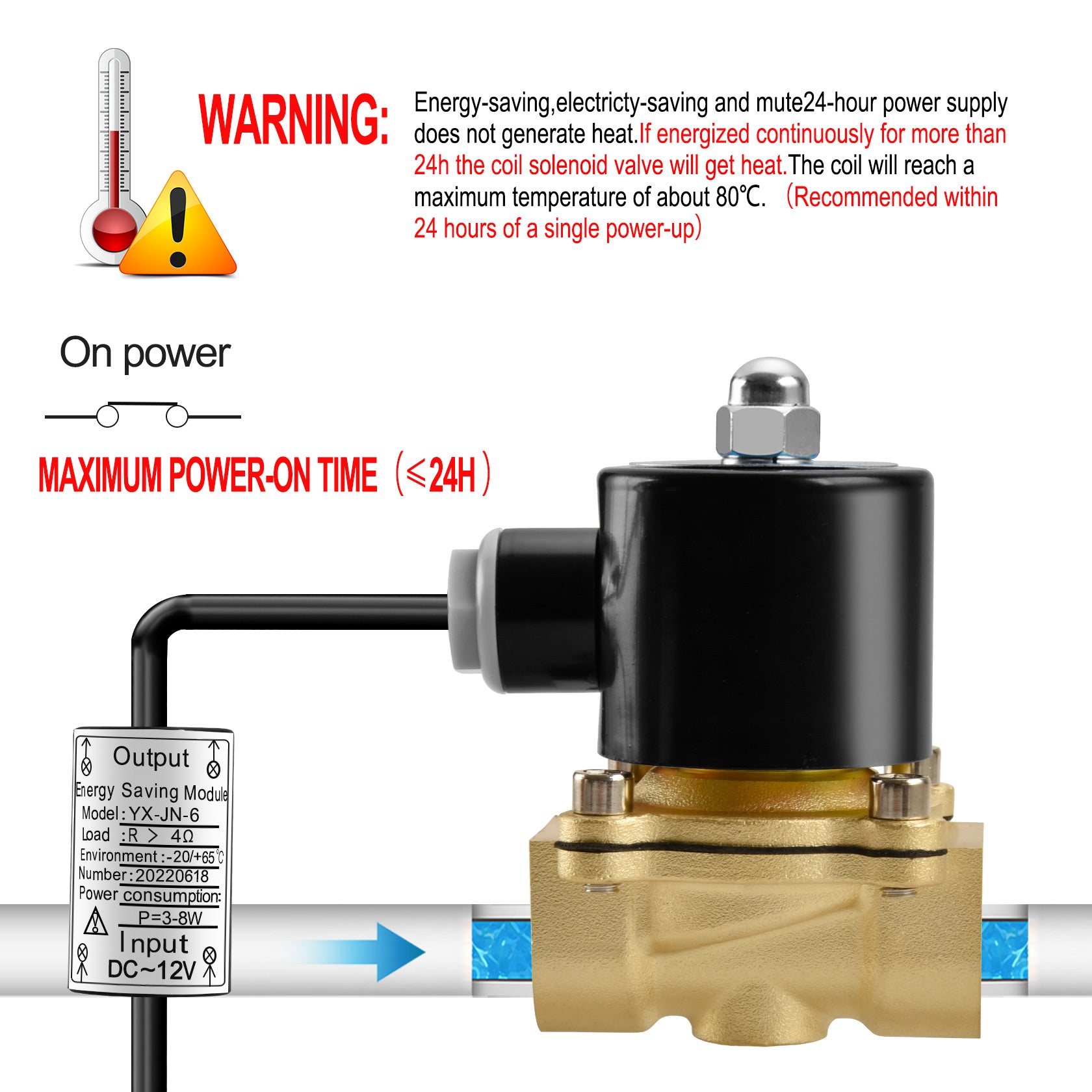 Heschen Brass Electric Solenoid Valve 3/4 Inch Direct Action Water Air Gas Normally Closed 2/2 Way