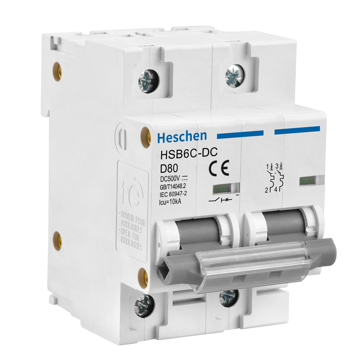 Heschen DC Miniature Circuit Breaker, HSB6C-DC, 2 Poles, DC500V D80A/D