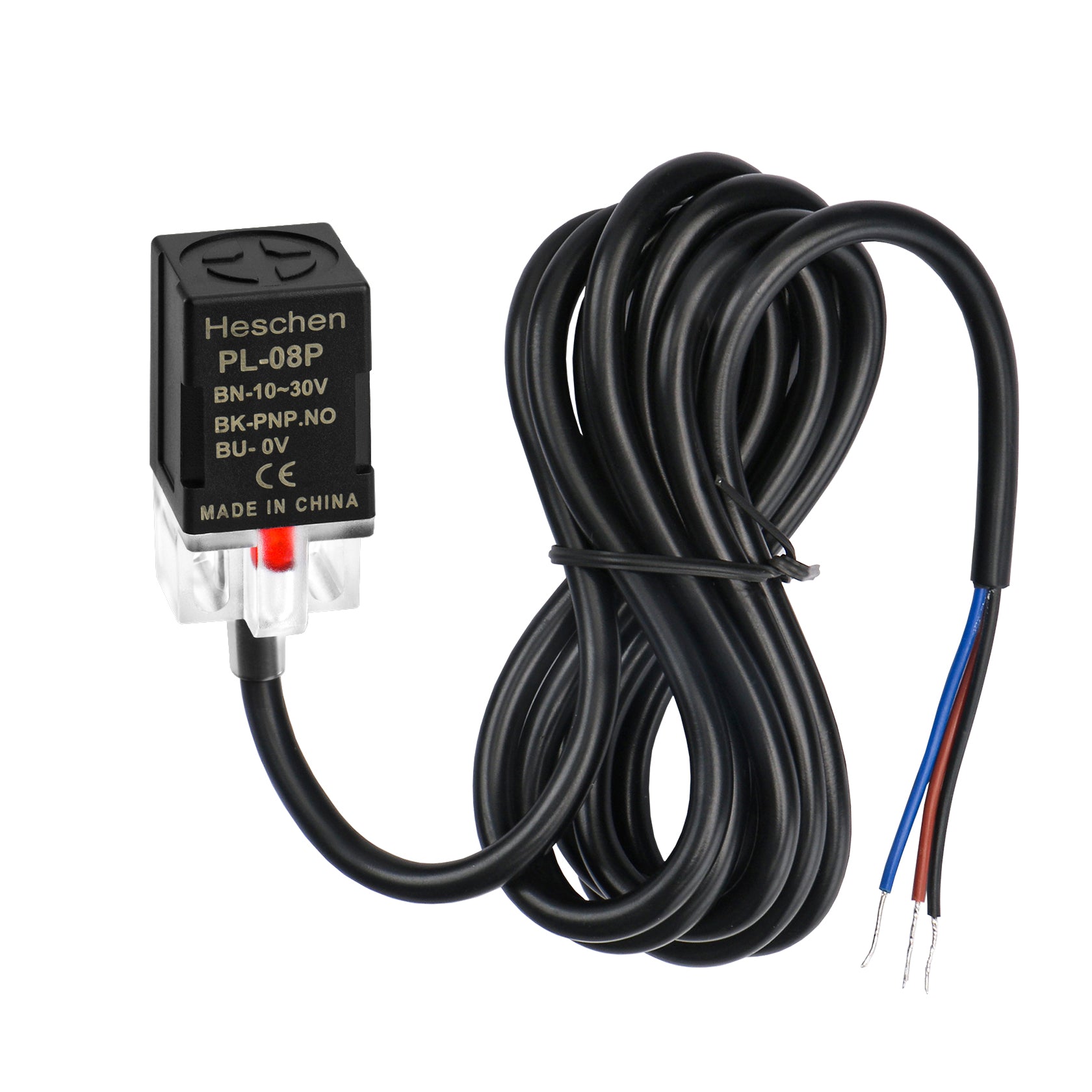 Heschen Square Inductive Proximity Sensor Switch Non-Shield Type PL-08P Detector Distance 8mm 10-30VDC 200mA PNP Normally Open(NO) 3 Wire