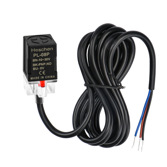 Heschen Square Inductive Proximity Sensor Switch Non-Shield Type PL-08P Detector Distance 8mm 10-30VDC 200mA PNP Normally Open(NO) 3 Wire,Pack of 5