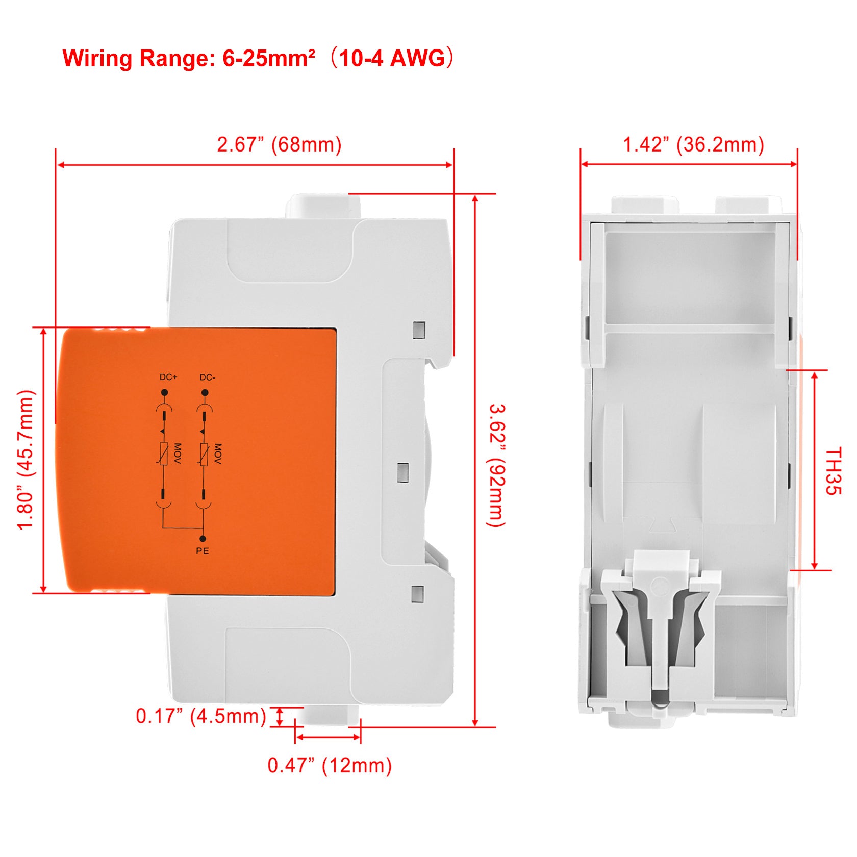 Heschen Surge Protective Device for PV, LYD1-PV1000, 2P 1000VDC 20KA, 35mm DIN Rail Mounting