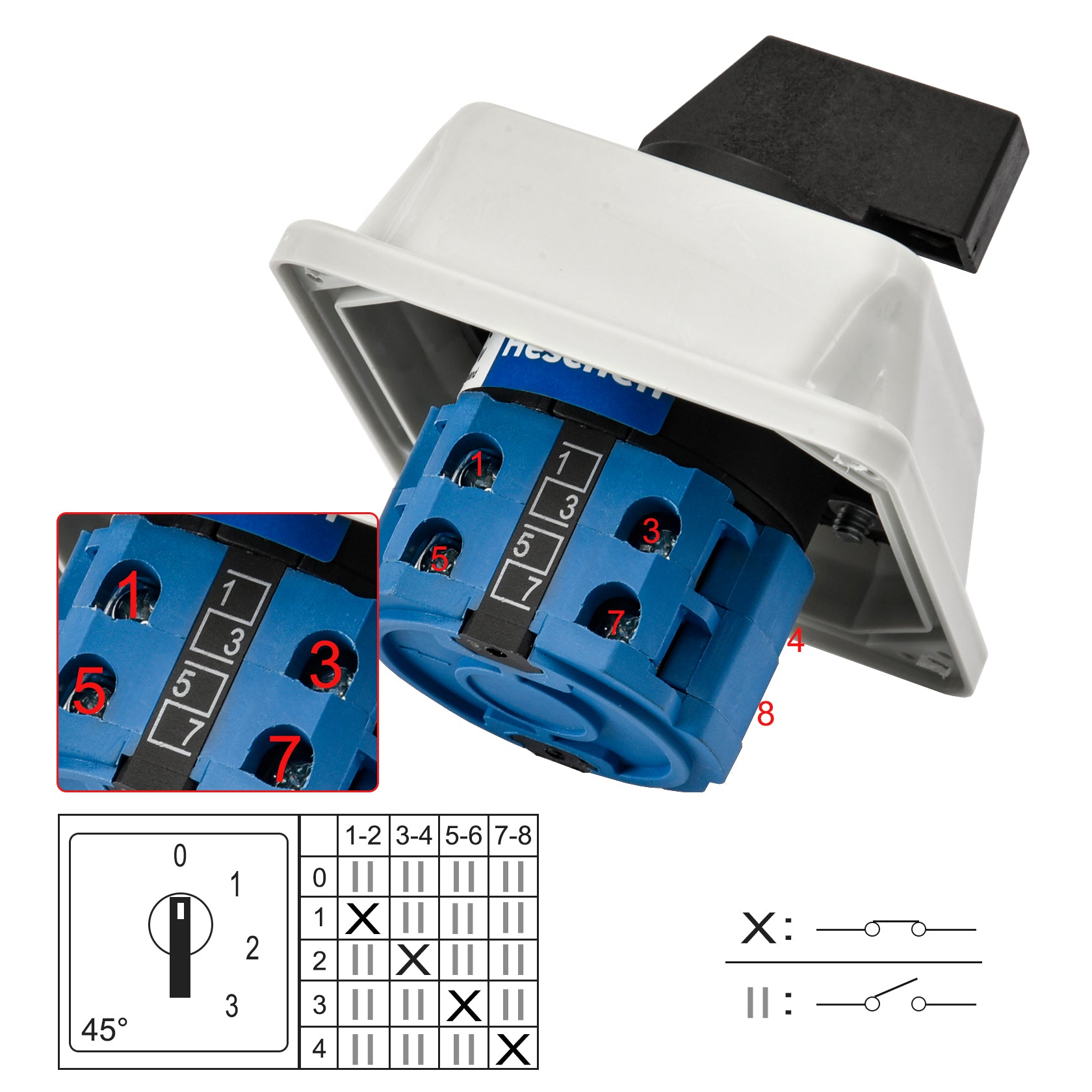 Universal Rotary Cam Selector Changeover Switch 20A 4 Position