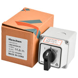 Heschen Universal Latching Rotary Cam Selector Changeover Switch, LW28-20/D404.4D, 660V 20A, ON-OFF-ON 3 Positions 16 Terminals, With Box,For Switching And Breaking Circuits, CE