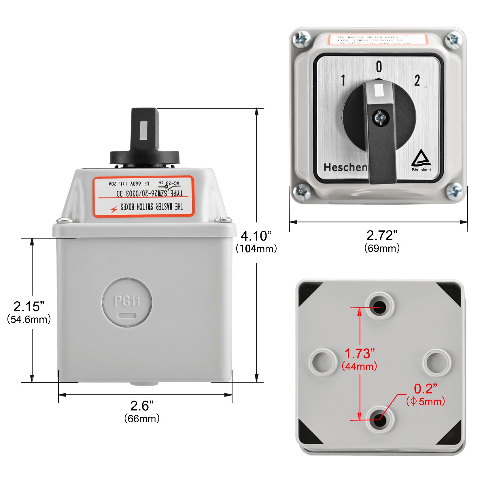 Heschen Universal Rotary Cam Selector Changeover Switch SZW26-20/D303.3D 660V 20A 3 Position 3 Phase 12 Terminals CE with Master Switch Exterior Box LW28-20/4,TUV