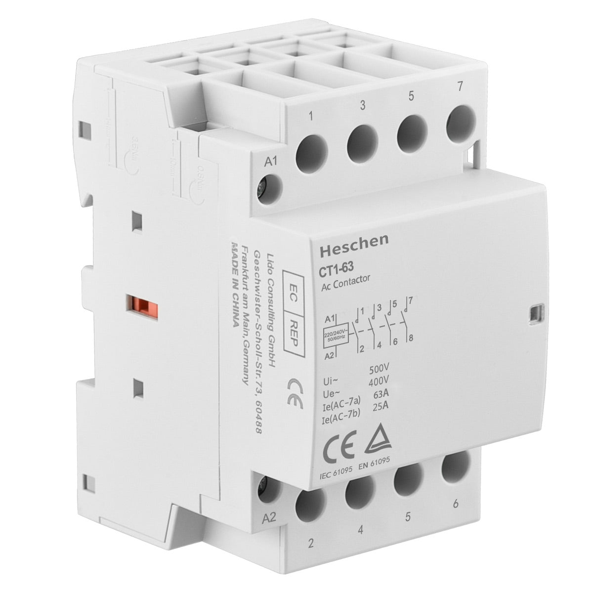 Household AC Contactor CT1-63 4 Pole Four Normally Open 220V/240V Coil Voltage 35 mm DIN Rail Mount