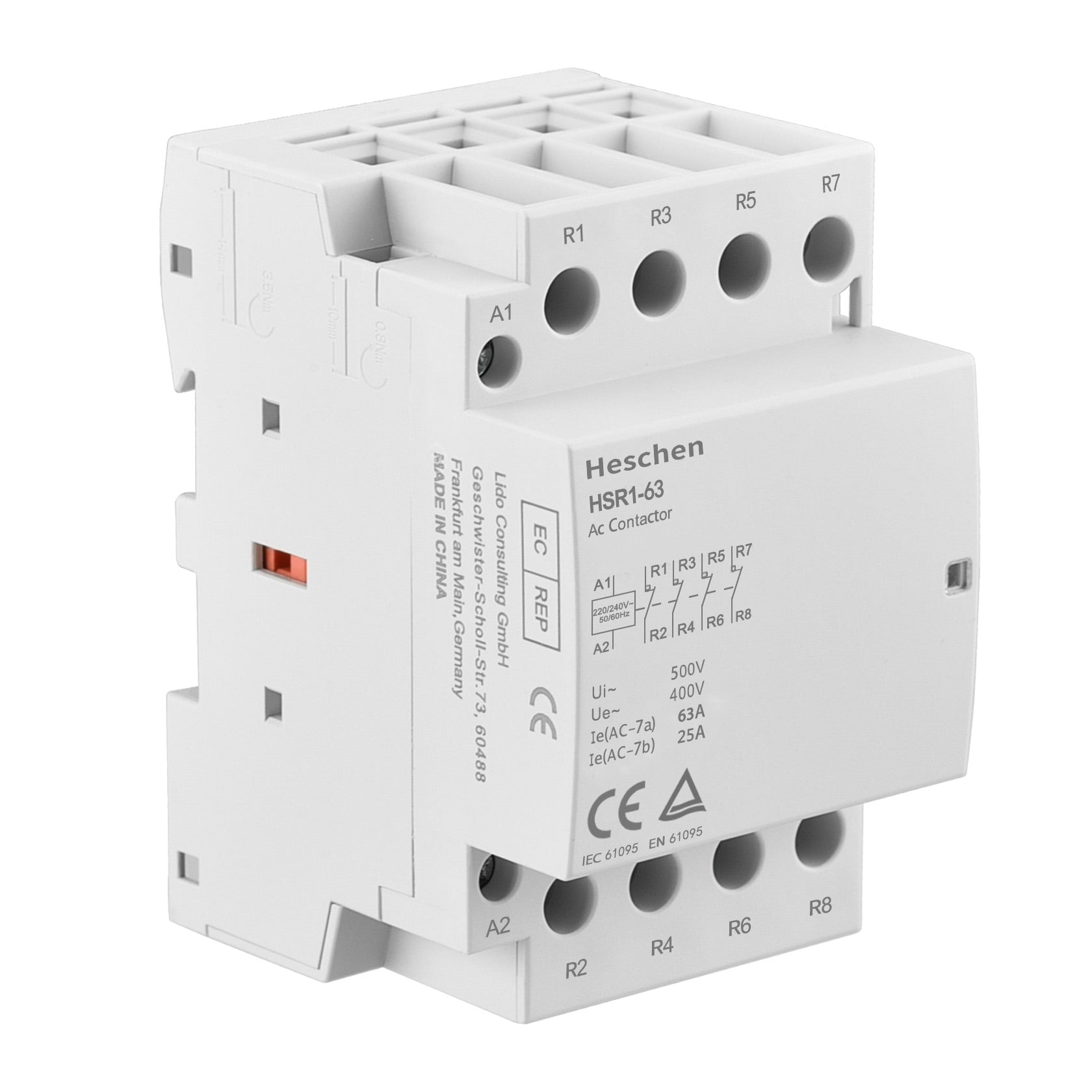 Household AC Contactor HSR1-63 4 Pole Four Normally Closed 220V/240V Coil Voltage 35mm DIN Rail Mount