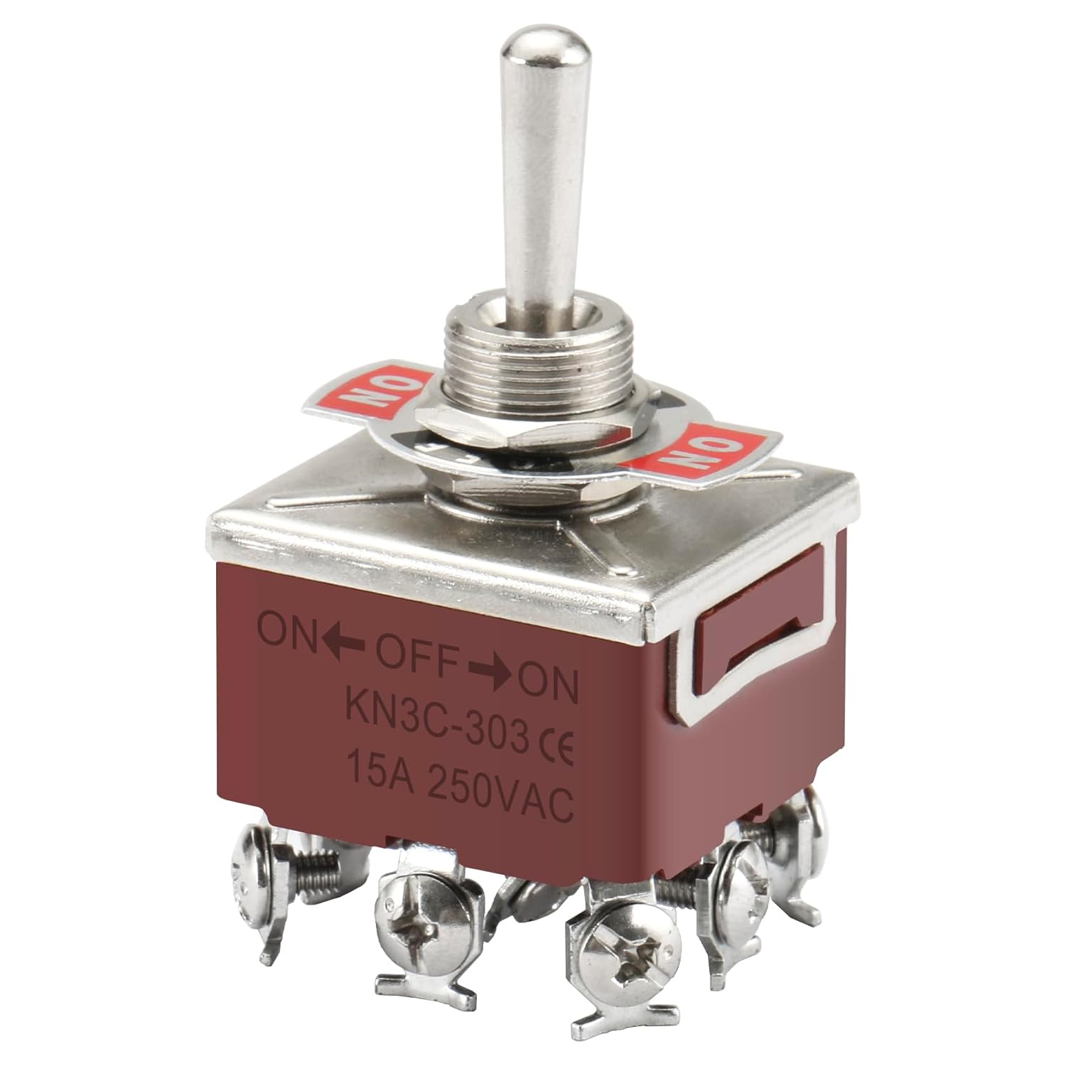 Heschen Metal Toggle Switch, KN3C-303, 3PDT, Maintained, ON/OFF/ON 3 Position, 15A 250VAC, 10A 380VAC, CE
