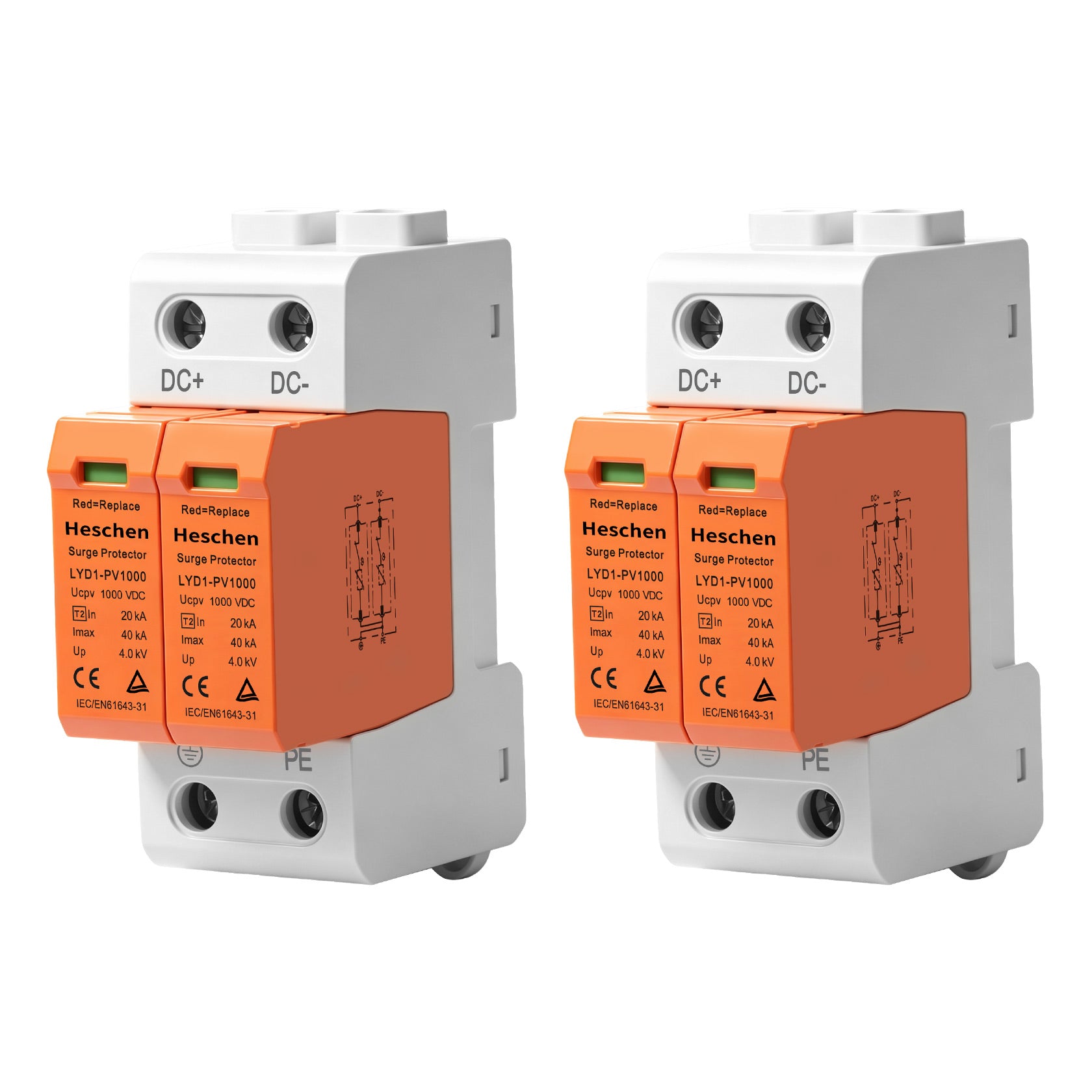 Heschen Surge Protective Device for PV, LYD1-PV1000, 2P 1000VDC 20KA,
