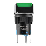 Heschen 16mm Square Momentary Push Button Switch 1NO 1NC 12V/24V/110V220V Green LED Lamp 5 Pack