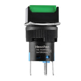 Heschen 16mm Square Latching Push Button Switch 1NO 1NC 12V/24V/110V/220V Green LED Lamp 5 Pack