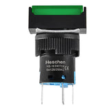 Heschen 16mm Rectangle Momentary Push Button Switch 1NO 1NC 5Pin 12V/24V/110V/220V LED Green Lamp 5 Pack