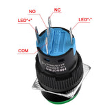 Heschen 16mm Round Latching Push Button Switch 1NO 1NC 12V/24V/110V/220V Green LED Lamp 5 Pack