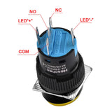 Heschen 16mm Round Latching Push Button Switch 1NO 1NC 12V/24V/110V/220V Yellow LED Lamp 5 Pack