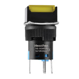 Heschen 16mm Square Momentary Push Button Switch 1NO 1NC 12V/24V/110V/220V Yellow LED Lamp 5 Pack