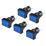 Heschen 16mm Rectangle Momentary Push Button Switch 1NO 1NC 5Pin 12V/24V/110V/220V Blue LED Lamp 5 Pack
