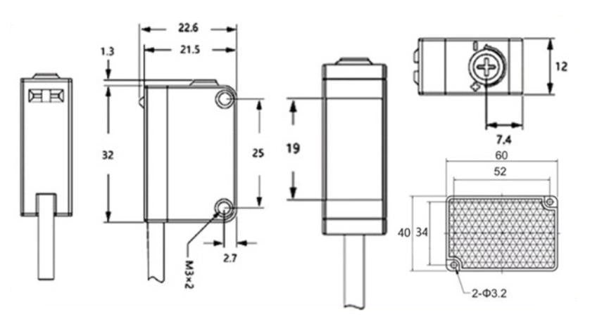 Heschen 4M Compact Mirror-Reflective Photoelectric Sensor BJ-4MJMFSP3, 10-30VDC, 300mA, PNP (NO Or NC Switchable) Sensing Distance 4m with Reflector Panel