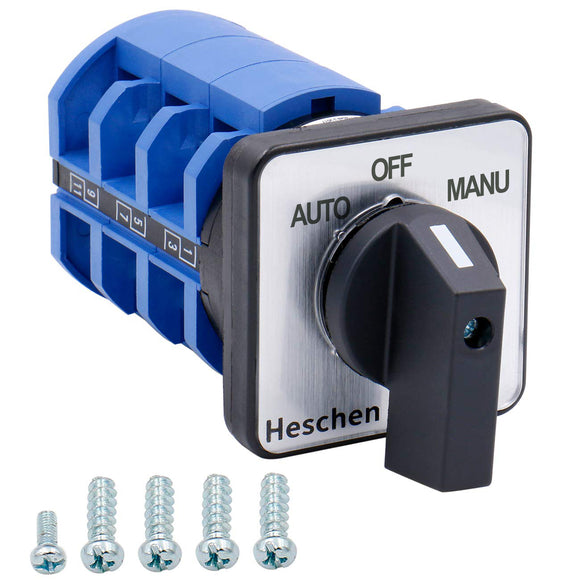 Heschen Universal Rotary Cam Selector Changeover Switch SZW26-63/D303.3A 660V 63A AUTO-OFF-MANU 3 Position 3 Phase 12 Terminals CE