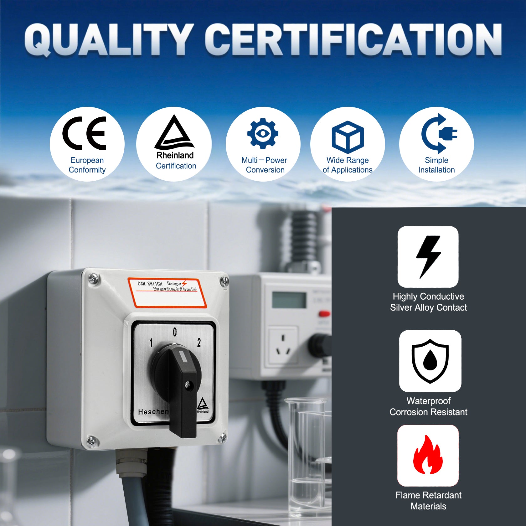 Heschen Universal Rotary Changeover Cam Switch SZW26-63/D303.3D 660V 6