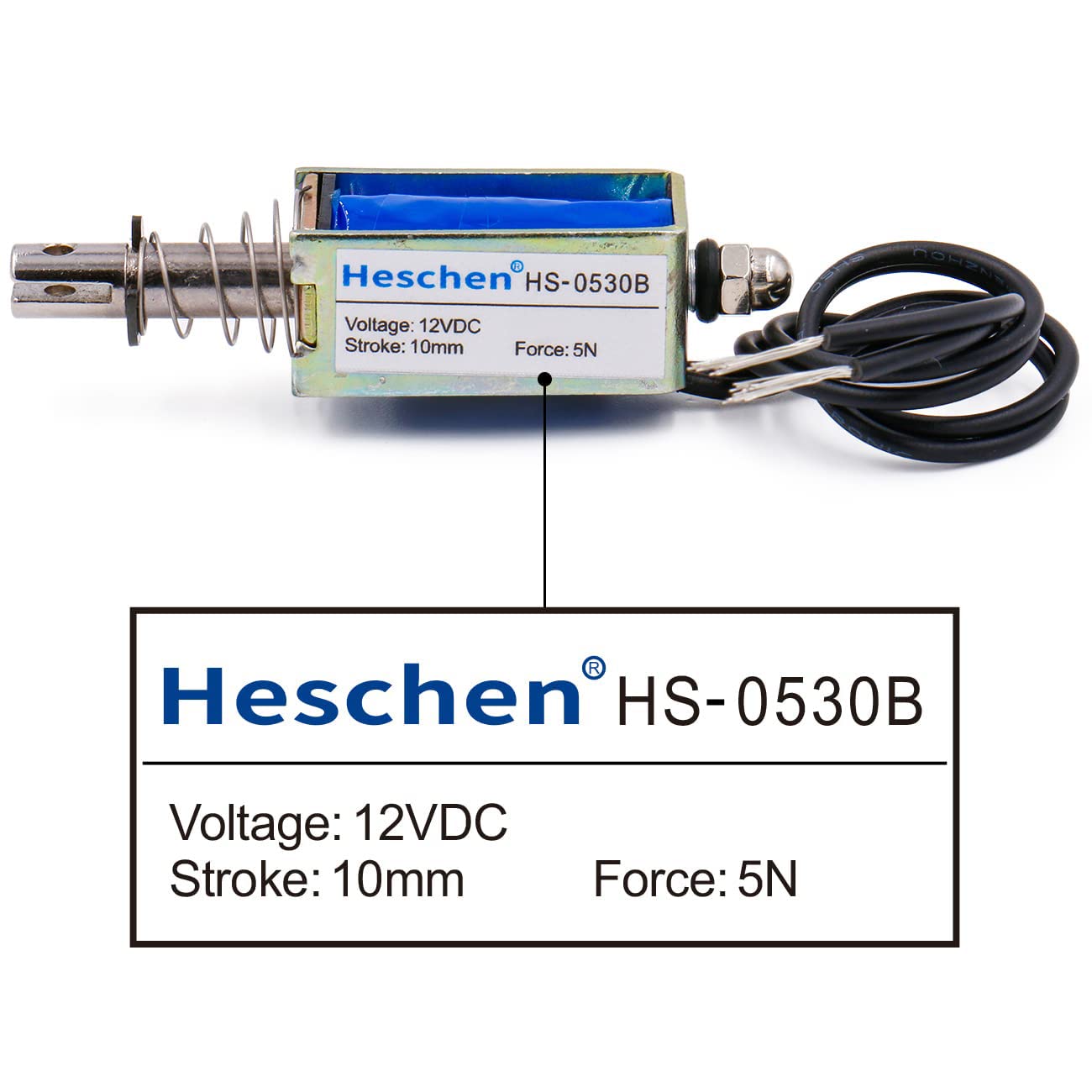 Électroaimant Solénoïde DC 12V 0,5A à Traction Poussée De 55N – 10mm – JF-1564B – Neuf Sous Blister