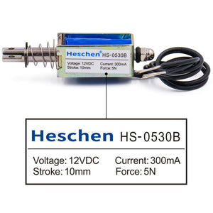 Hechen solenoid electromagnet HS-0530B DC 12V 300mA 5N 10mm stroke push pull type open frame