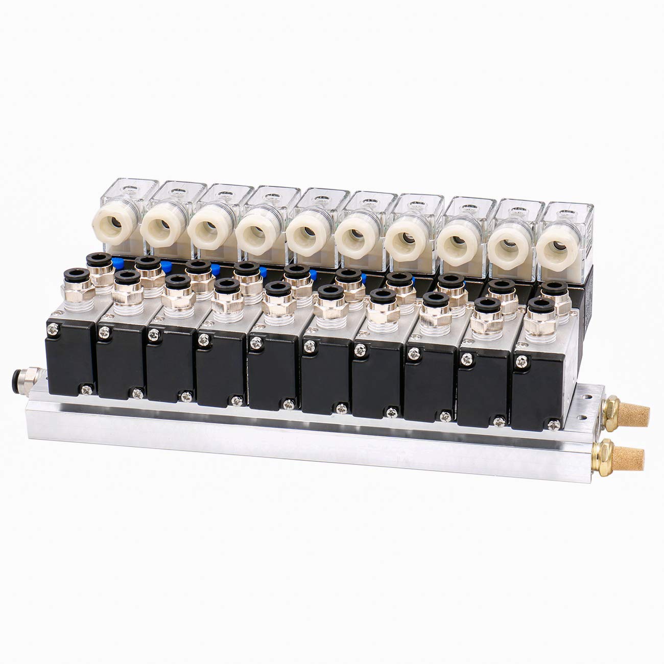 Heschen 10 Space Manifold Solenoid Valve 4V210-08 G1/4" 5 Way 2 Position with Base Muffler Quick Fittings Set