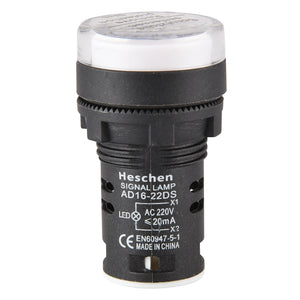 HesChen LED Indicator Pilot Light AD16-22DS DC 12V/24V AC 110V/220V 20mA Energy Saving White Pack of 2