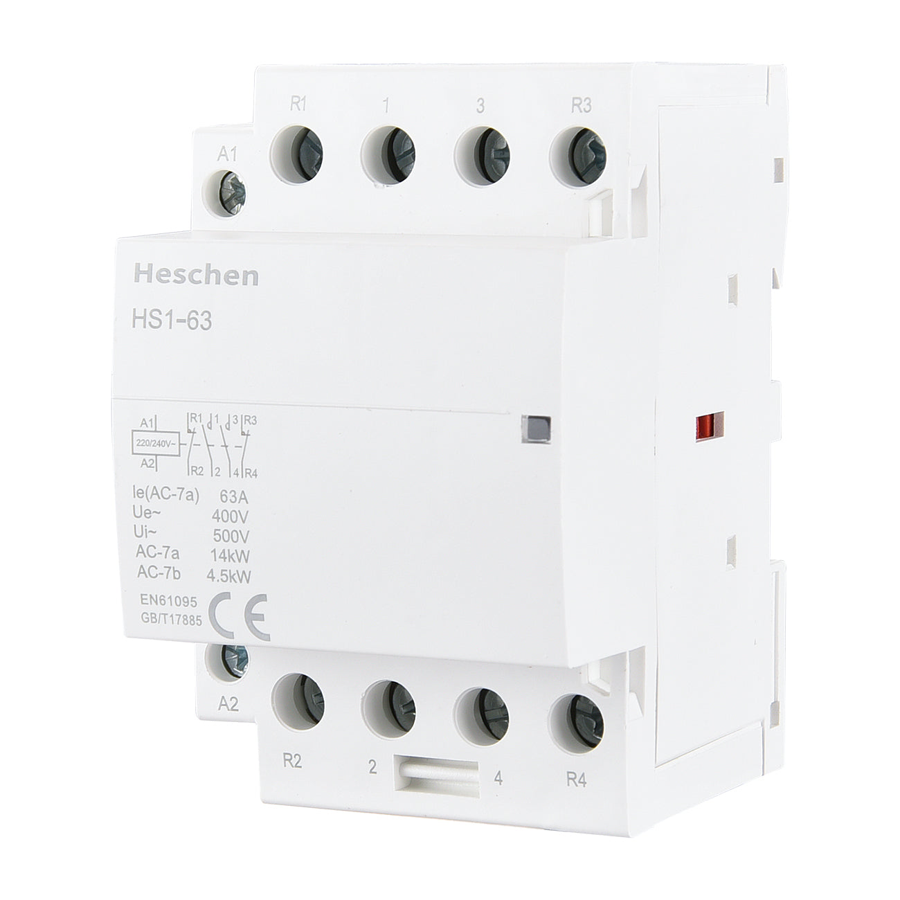 Heschen Contattore Di Protezione 4 Poli 16A - Bobina AC/DC 24V 2NO 2NC - Montaggio Su Guida DIN 35 Mm, TÜV CE