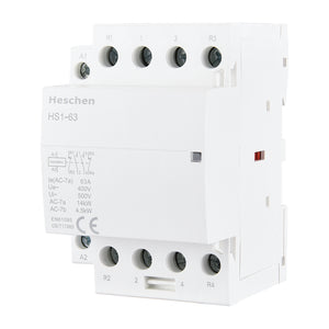 Heschen Household AC Contactor HS1-63 Ie 63A 4 Pole 2NO 2NC Open 220V Coil Voltage 35 mm DIN Rail Mount