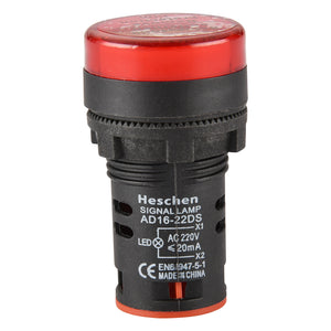 HesChen LED Indicator Pilot Light AD16-22DS DC 12V/24V AC 110V/220V 20mA Energy Saving Red Pack of 2