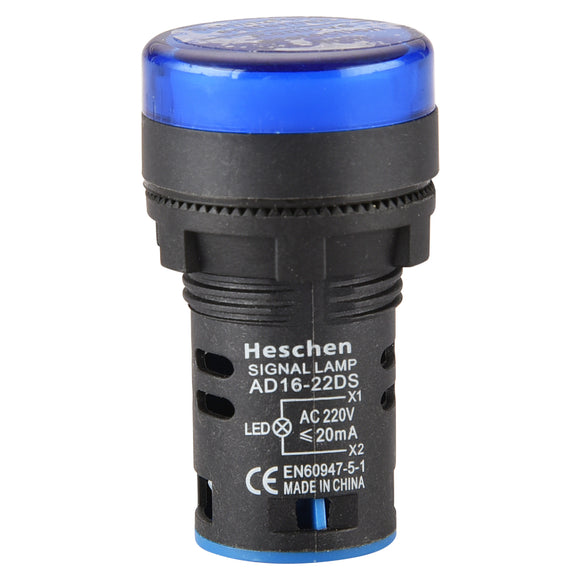 HesChen LED Indicator Pilot Light AD16-22DS DC 12V/24V AC 110V/220V 20mA Energy Saving Blue Pack of 2