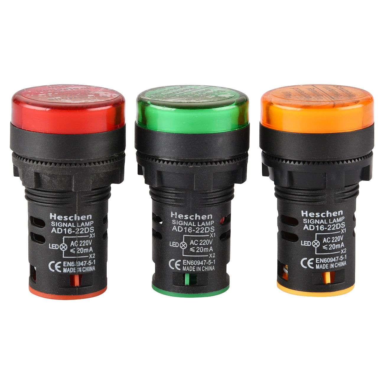 HesChen AD16-22DS DC 12V/24V AC 110V/220V 20mA Energy Saving LED Indicator Light 2 Green 2 Yellow 2 Red (Pack of 6)